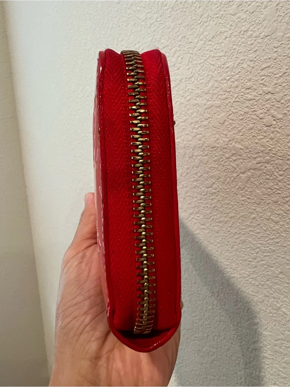Louis Vuitton Red Vernis Embossed Zip Wallet with Gold Hardware